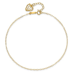 14K Cable Chain with Diamond-cut Heart Cage Dangle 9 inch Plus 1 inch Extender - Total 10 inch Anklet