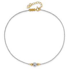 14K Two-tone Chain and Diamond-cut Beads 9 inch Plus 1 inch Extender - Total 10 inch Anklet