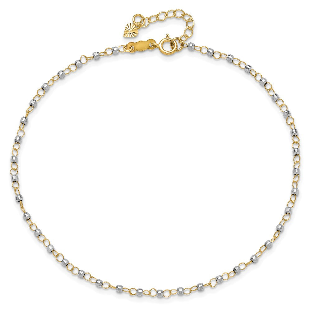 14K Two-tone Chain with Mirror Beads 9 inch Plus 1 inch Extender - Total 10 inch Anklet