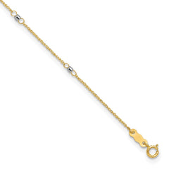 14K Two-tone Ropa Chain Mirror Beads 7-Station 10 inch Plus 1 inch Extender - Total 11 inch Anklet