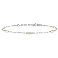 14K Tri-color Oval Link 5-Station 9 inch Plus 1 inch Extender - Total 10 inch Anklet