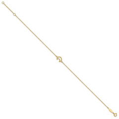 14K Textured and Polished Crescent Moon 9 inch Plus 1 inch Extender - Total 10 inch Anklet