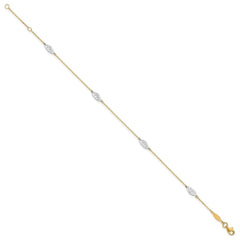 14K Two-Tone Diamond-cut Leaf 4-Station 9 inch Plus 1 inch Extender - Total 10 inch Anklet