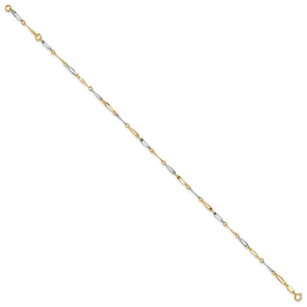 14k Two-Tone Polished Oval Twist Link 9 inch Plus 1 inch Extender - Total 10 inch Anklet