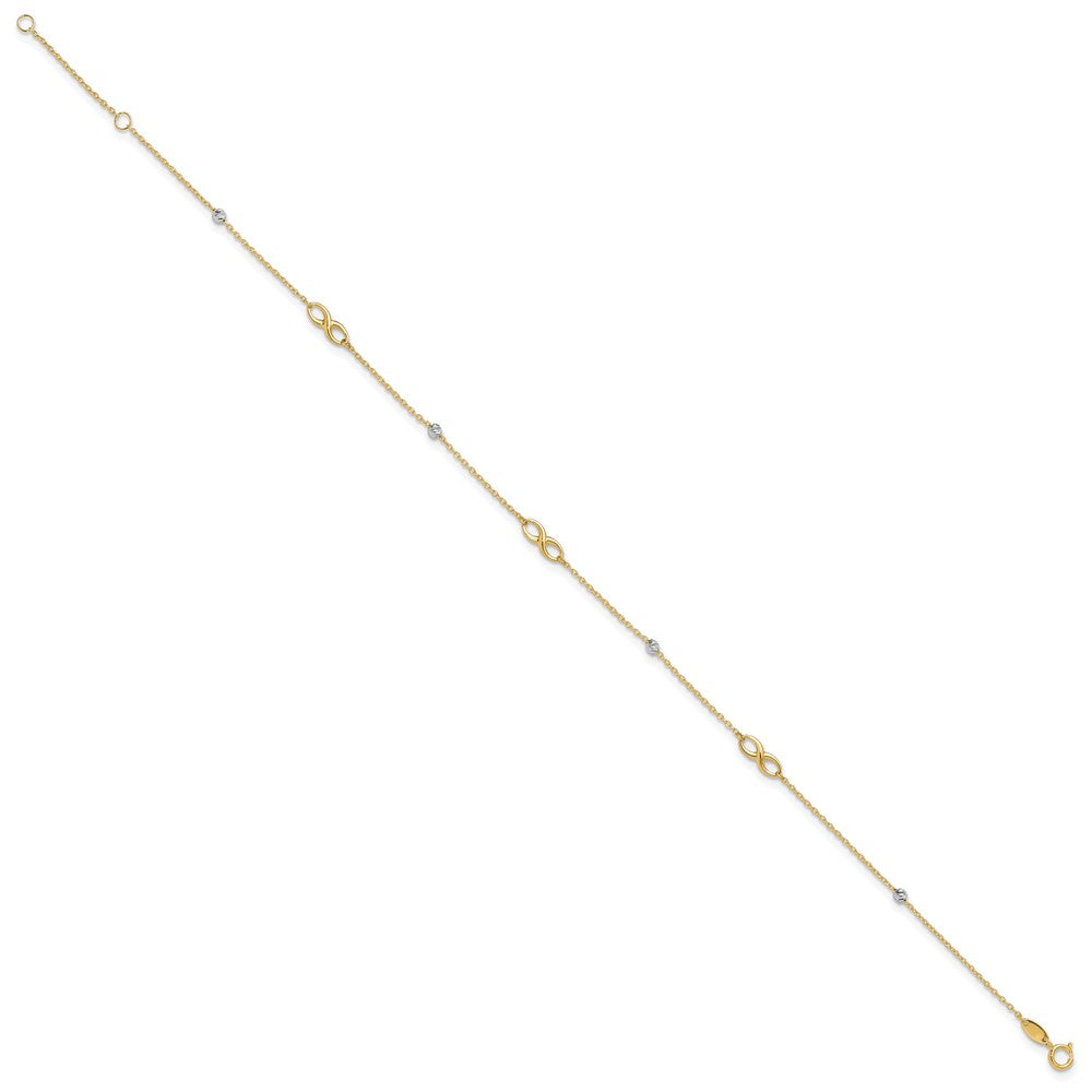 14K Two-Tone Diamond-cut Beads and Infinity 10 inch Plus 1 inch Extender - Total 11 inch Anklet