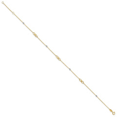 14K Two-Tone Diamond-cut Beads and Infinity 10 inch Plus 1 inch Extender - Total 11 inch Anklet