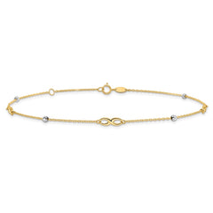 14K Two-Tone Diamond-cut Beads and Infinity 10 inch Plus 1 inch Extender - Total 11 inch Anklet