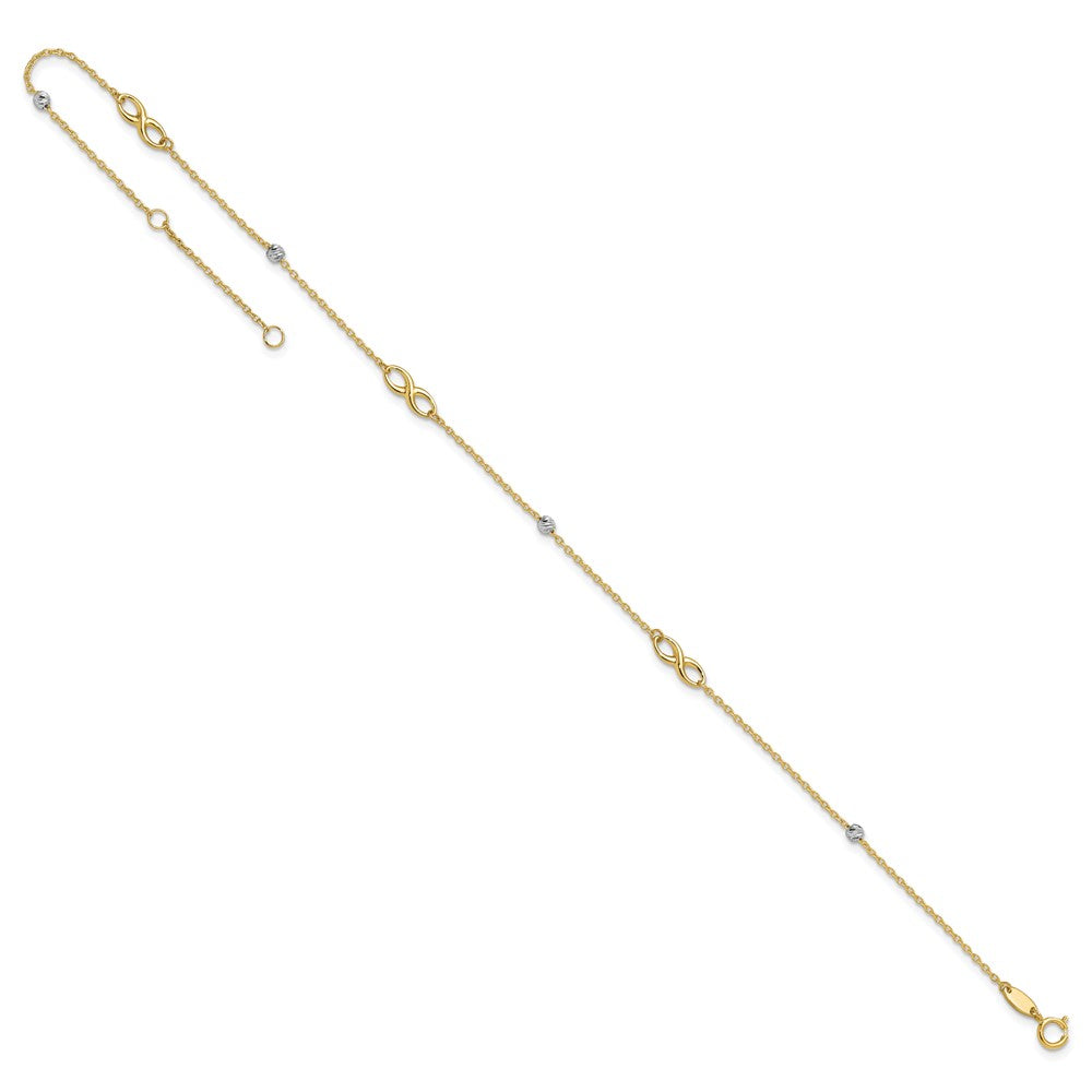14K Two-Tone Diamond-cut Beads and Infinity 10 inch Plus 1 inch Extender - Total 11 inch Anklet