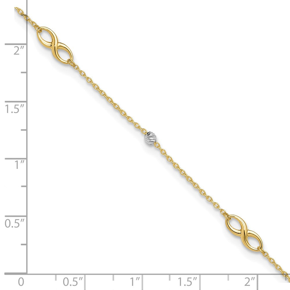 14K Two-Tone Diamond-cut Beads and Infinity 10 inch Plus 1 inch Extender - Total 11 inch Anklet