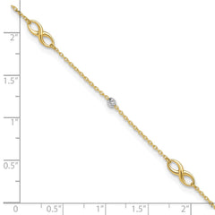 14K Two-Tone Diamond-cut Beads and Infinity 10 inch Plus 1 inch Extender - Total 11 inch Anklet