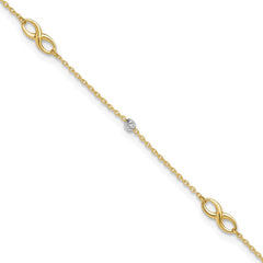 14K Two-Tone Diamond-cut Beads and Infinity 10 inch Plus 1 inch Extender - Total 11 inch Anklet