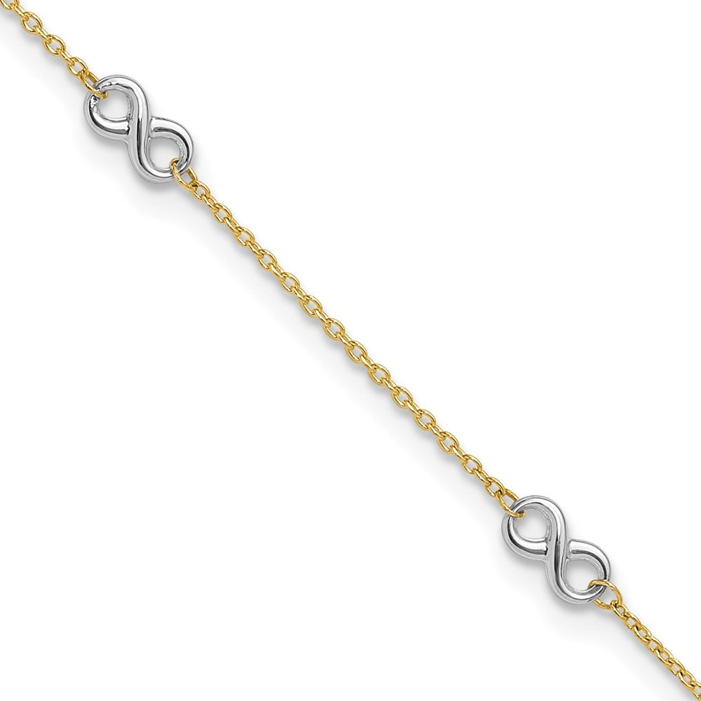 14K Two-tone Polished Infinity 5-Station 10 inch Plus 1 inch Extender - Total 11 inch Anklet
