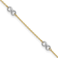 14K Two-tone Polished Infinity 5-Station 10 inch Plus 1 inch Extender - Total 11 inch Anklet