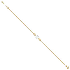 14K Two-tone Polished Three Flower 9in Plus 1in ext Anklet