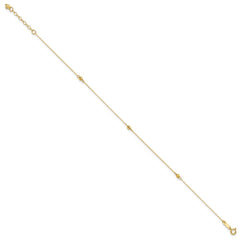 14K Mirror Beads 3-Station 9 inch Plus 1 inch Extender - Total 10 inch Anklet