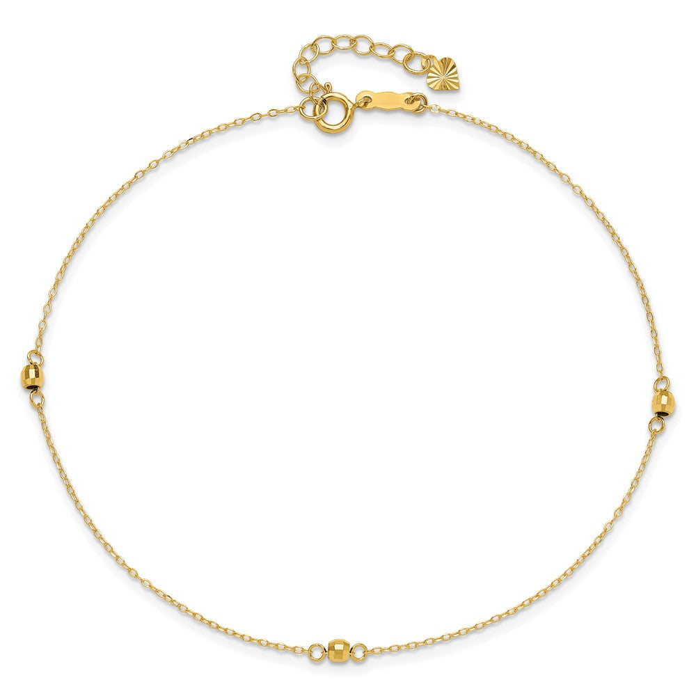 14K Mirror Beads 3-Station 9 inch Plus 1 inch Extender - Total 10 inch Anklet
