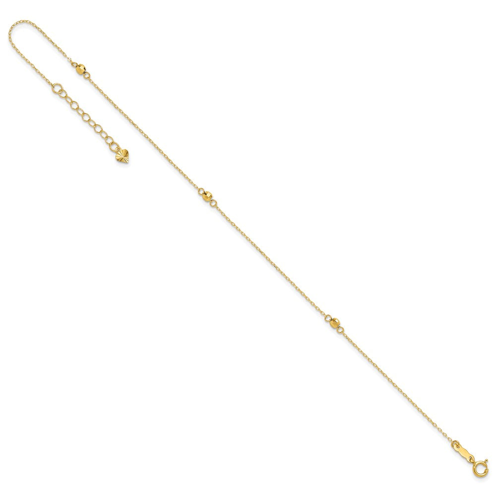 14K Mirror Beads 3-Station 9 inch Plus 1 inch Extender - Total 10 inch Anklet