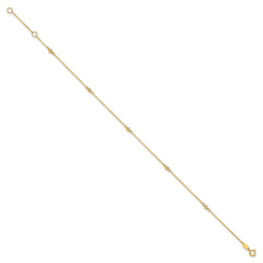 14K Bezel-set CZ 5-Station 9 inch Plus 1 inch Extender - Total 10 inch Anklet