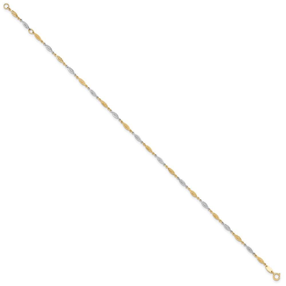14K Two-tone Diamond-cut Infinity Link 9 inch Plus 1 inch Extender - Total 10 inch Anklet