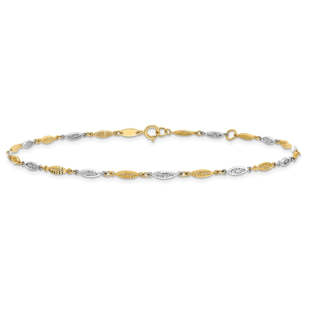 14K Two-tone Diamond-cut Infinity Link 9 inch Plus 1 inch Extender - Total 10 inch Anklet