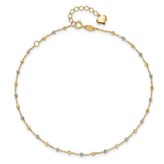 14K Two-tone Diamond-cut Bead 10 inch Plus 1 inch Extender - Total 11 inch Anklet