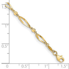 14k Polished Twisted Oval and Mirror Beads 9 inch Anklet