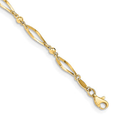 14k Polished Twisted Oval and Mirror Beads 9 inch Anklet
