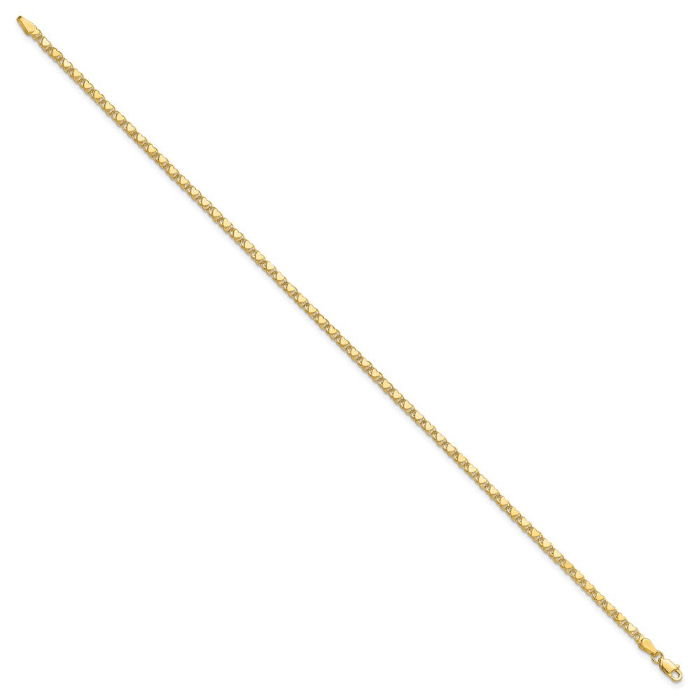14k Polished Double-Sided Heart Solid 3mm Double Link 7 inch Charm Bracelet