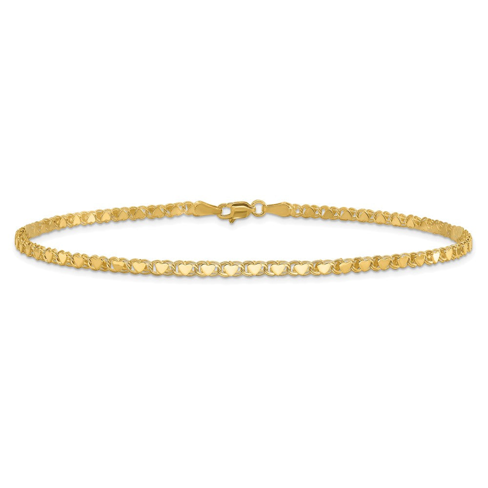14k Polished Double-Sided Heart Solid 3mm Double Link 7 inch Charm Bracelet
