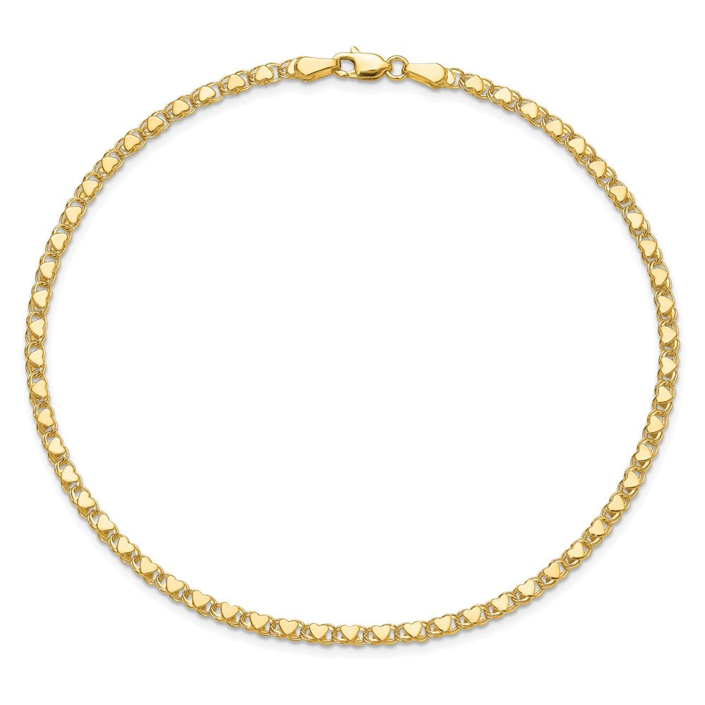 14k Polished Double-Sided Heart Solid 3mm Double Link 7 inch Charm Bracelet