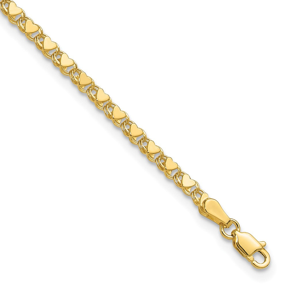 14k Polished Double-Sided Heart Solid 3mm Double Link 8 inch Charm Bracelet