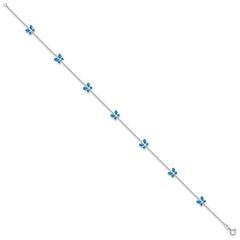 14k White Gold Blue Enameled Butterflies 7-Station 10 inch Anklet