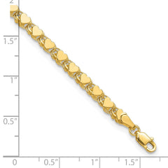14k Polished Double-Sided Hearts Double Link 10 inch Anklet