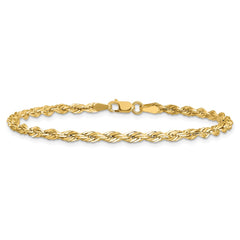 14K 8 inch 3mm Semi Solid Rope with Lobster Clasp Chain