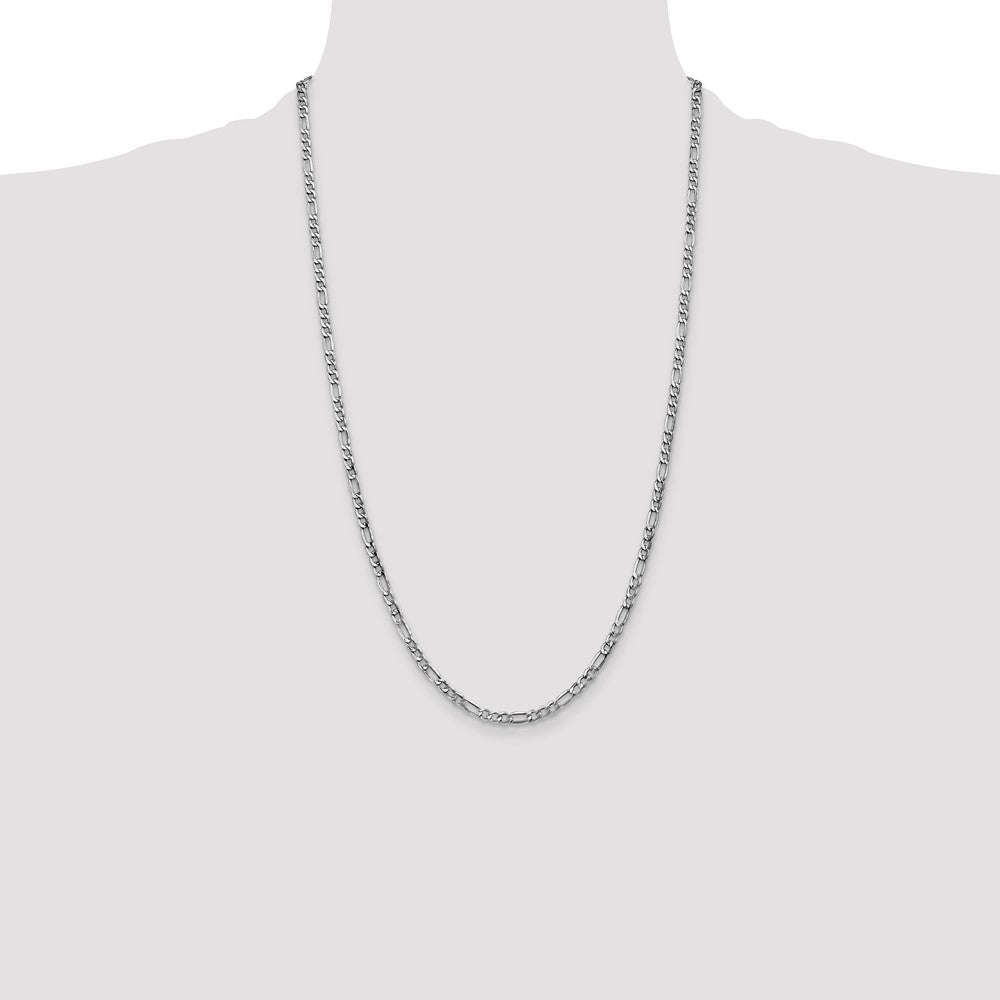 14K White Gold 26 inch 3.5mm Semi-Solid Figaro with Lobster Clasp Chain