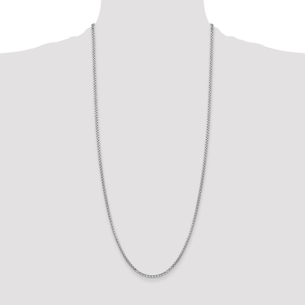 14K White Gold 30 inch 2.45mm Semi-Solid Round Box with Lobster Clasp Chain