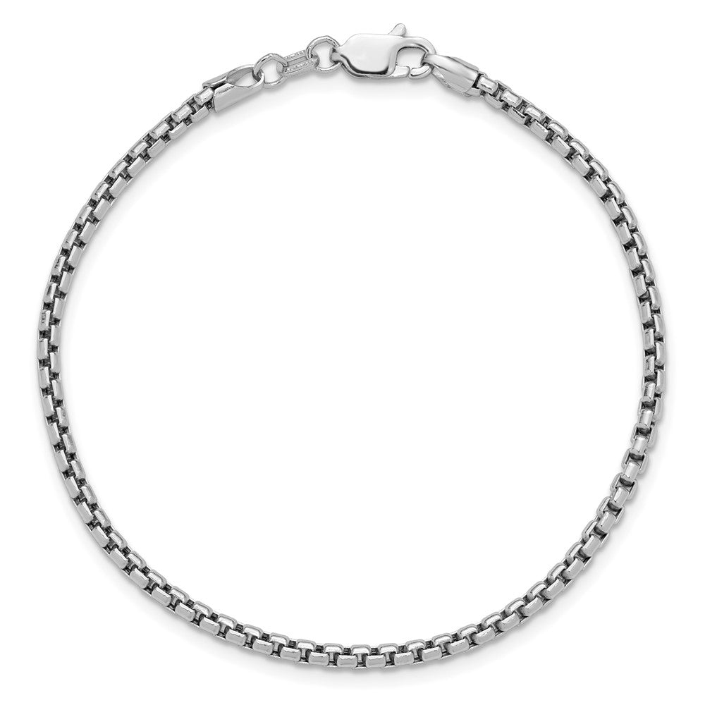 14K White Gold 8 inch 2.45mm Semi-Solid Round Box with Lobster Clasp Bracelet
