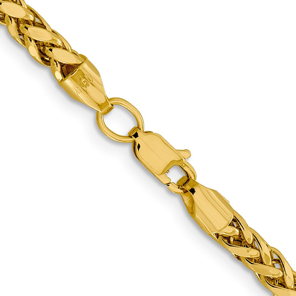 14K 24 inch 3.7mm Semi-Solid Diamond-cut Wheat with Lobster Clasp Chain