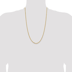 14K Yellow Gold 26 inch 3mm Semi-Solid Diamond-cut Open Link Cable with Lobster Clasp Chain