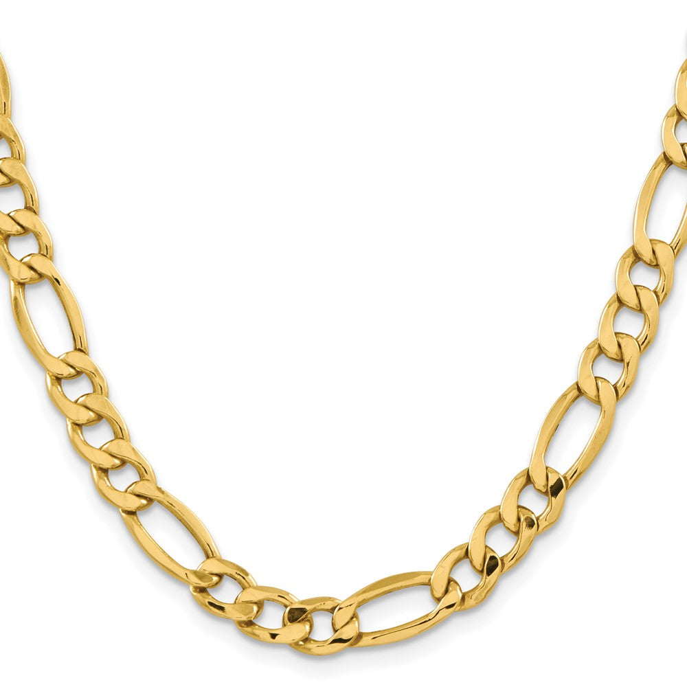 14K 22 inch 8.5mm Semi-Solid Figaro with Lobster Clasp Chain