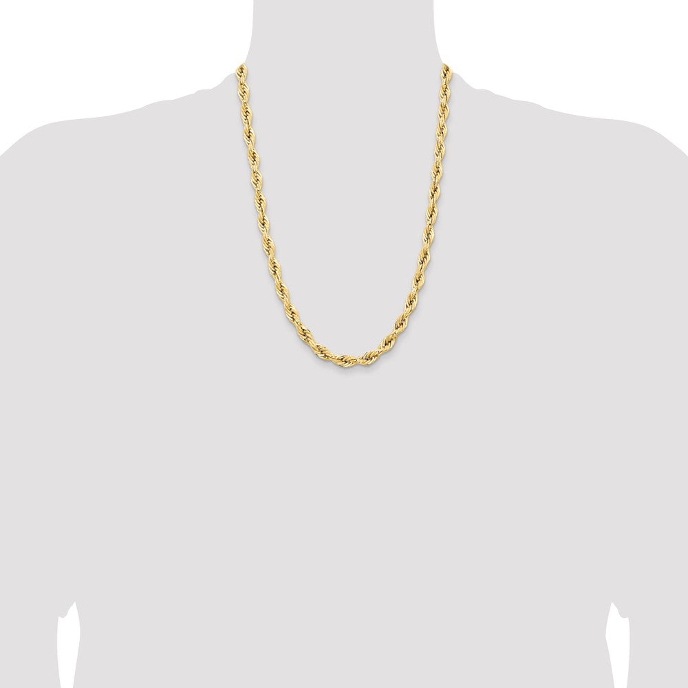 14K 24 inch 7mm Semi Solid Rope with Lobster Clasp Chain