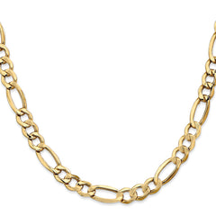 14K 24 inch 7.3mm Semi-Solid Figaro with Lobster Clasp Chain