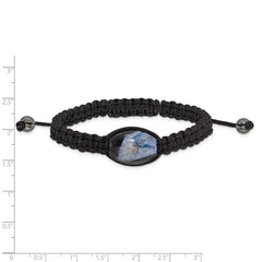 13x19mm Blue Crystal Agate w/ Hematite Beads Black Cord Bracelet