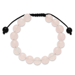 Rose Quartz and Onyx Beads on Black Polyester Cord Adjustable Bolo Bracelet