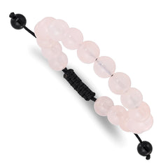 Rose Quartz and Onyx Beads on Black Polyester Cord Adjustable Bolo Bracelet