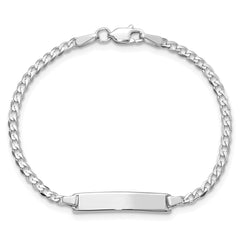 14k White Gold Polished Solid Chain/Solid Plate Flat Curb Link 20x4.2mm Plate 6 inch Baby/Child ID Bracelet