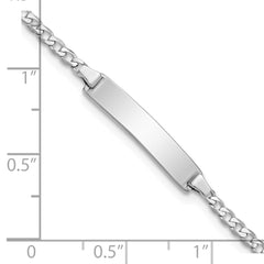 14k White Gold Polished Solid Chain/Solid Plate Flat Curb Link 20x4.2mm Plate 5.5 inch Baby/Child ID Bracelet