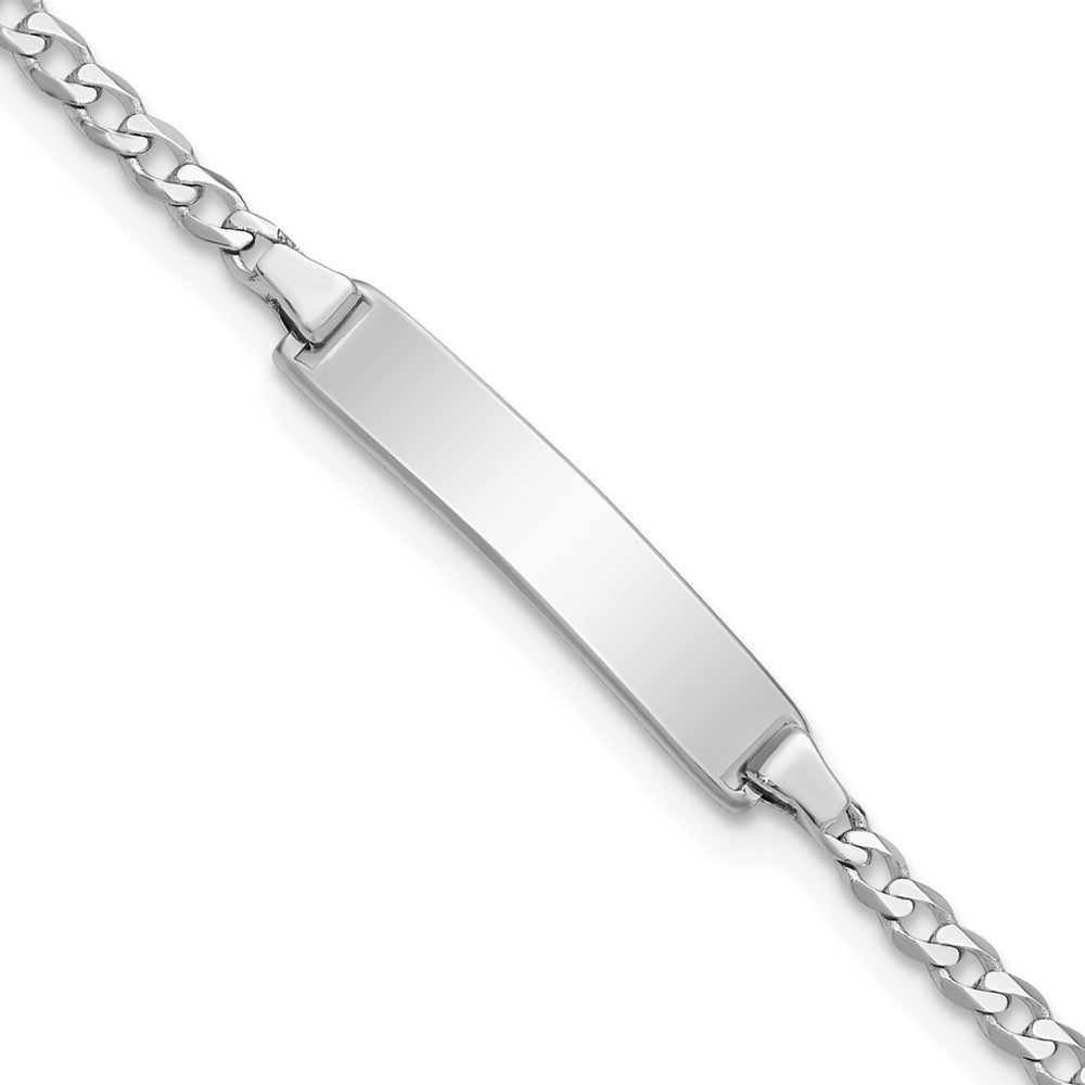 14k White Gold Polished Solid Chain/Solid Plate Flat Curb Link 20x4.2mm Plate 6 inch Baby/Child ID Bracelet