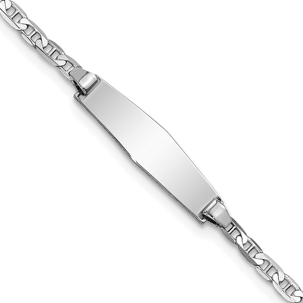14k White Gold Polished Solid Chain/Solid Plate Anchor Link Soft Diamond Shape 19.5x5.5mm Plate 6 inch Baby/Child ID Bracelet