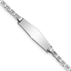 14k White Gold Polished Solid Chain/Solid Plate Anchor Link Soft Diamond Shape 19.5x5.5mm Plate 6 inch Baby/Child ID Bracelet